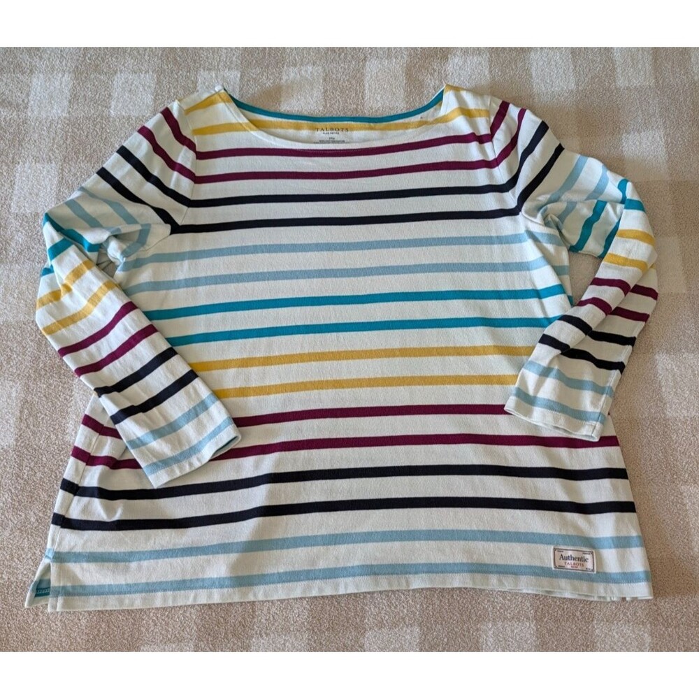 Talbots Authentic Striped Top Women 2XP Plus Petite 3/4 Sleeve Boatneck Cotton